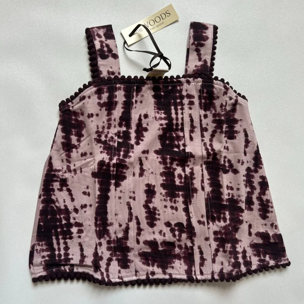 NWT Kate Quinn Modal Tank 3-6M Tanzanite Shibori Pom Pom Baby Top The Woods
